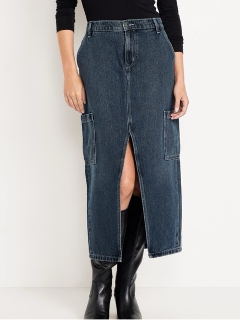 Old navy denim mid rise cargo maxi skirt w/slit NWT